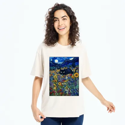 Tokyo‑Tiger Starry Night Cat Washed T‑Shirt