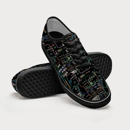 Tokyo-Tiger Tokyo Subway Map Black Canvas Shoes