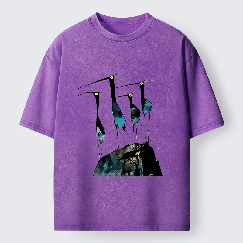 Tokyo‑Tiger Abstract Crane Art Washed T-Shirt