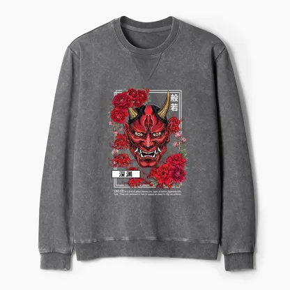 Tokyo-Tiger Cool Oni Floral Art Washed Terry Sweatshirt