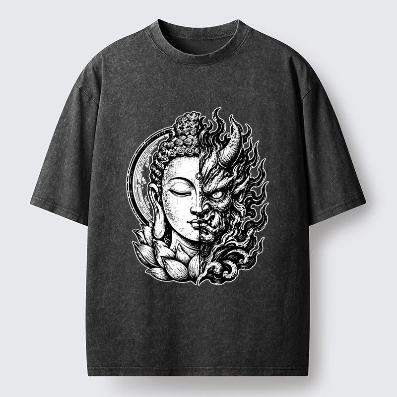 Tokyo-Tiger Half Buddha Half Demon Washed T-Shirt
