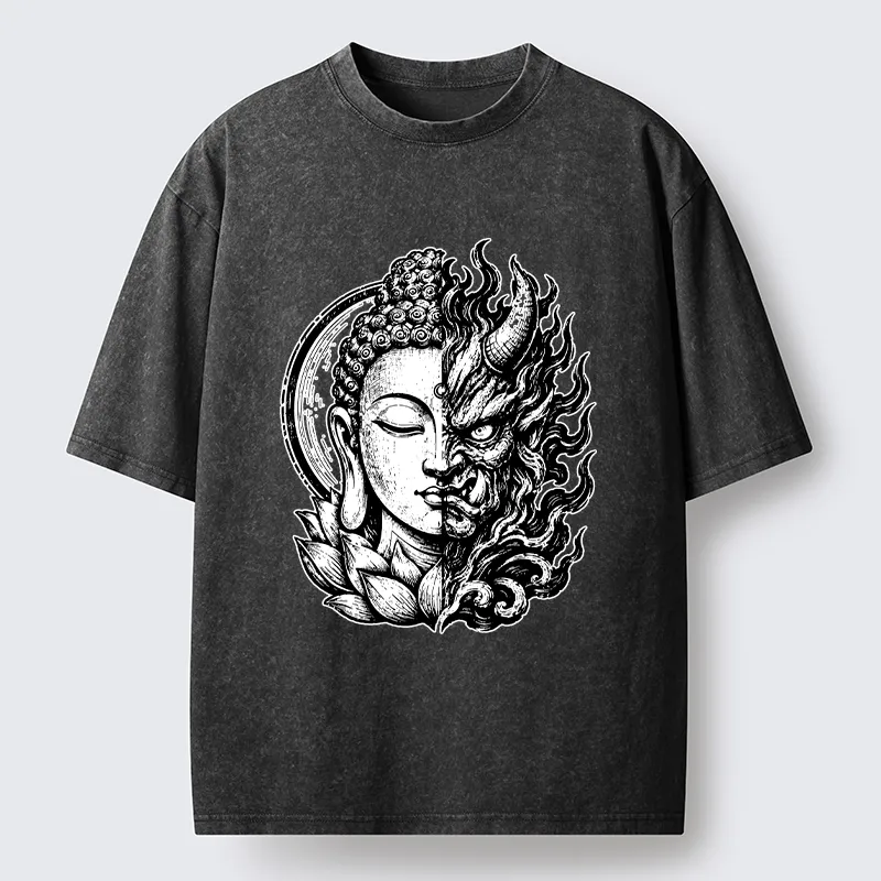 Tokyo-Tiger Half Buddha Half Demon Washed T-Shirt