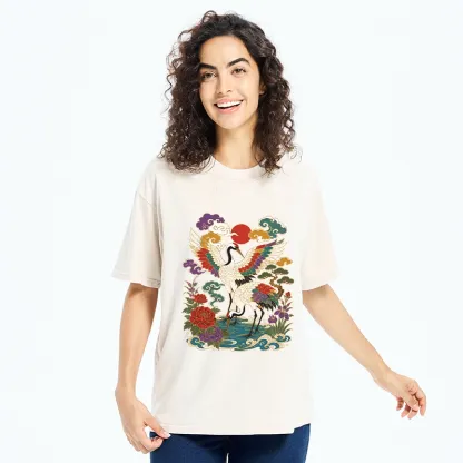 Tokyo-Tiger Traditional Japanese Cranes Art Print Washed T-Shirt