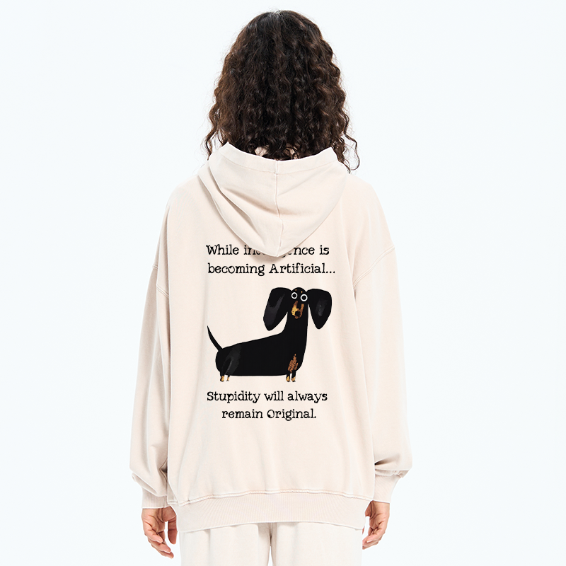 Tokyo-Tiger Dachshund Real Humor Funny Meme Washed Zip Hoodie