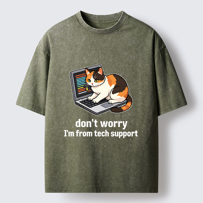Tokyo‑Tiger Funny Tech Cat Meme Washed T‑Shirt