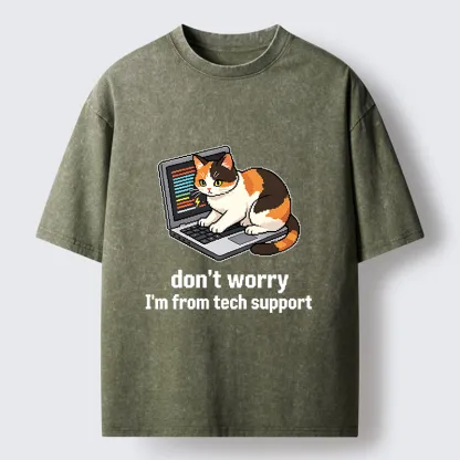 Tokyo‑Tiger Funny Tech Cat Meme Washed T‑Shirt