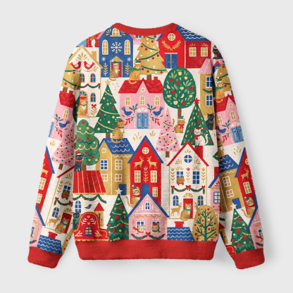 Tokyo-Tiger Christmas Cat Town Fuzzy Christmas Ugly Sweatshirt