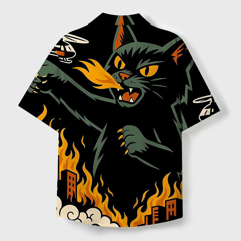 Tokyo-Tiger City Destroyer Cat Monster Cuban Collar Shirt