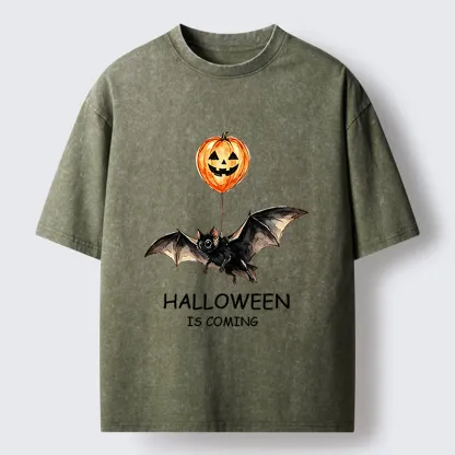 Tokyo‑Tiger Pumpkin Balloon Bat Meme Washed T‑Shirt