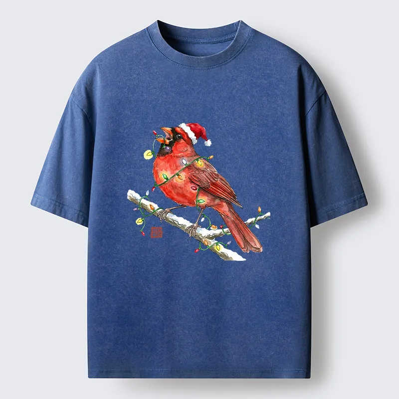 Tokyo-Tiger Christmas Cardinal Bird Washed T-Shirt