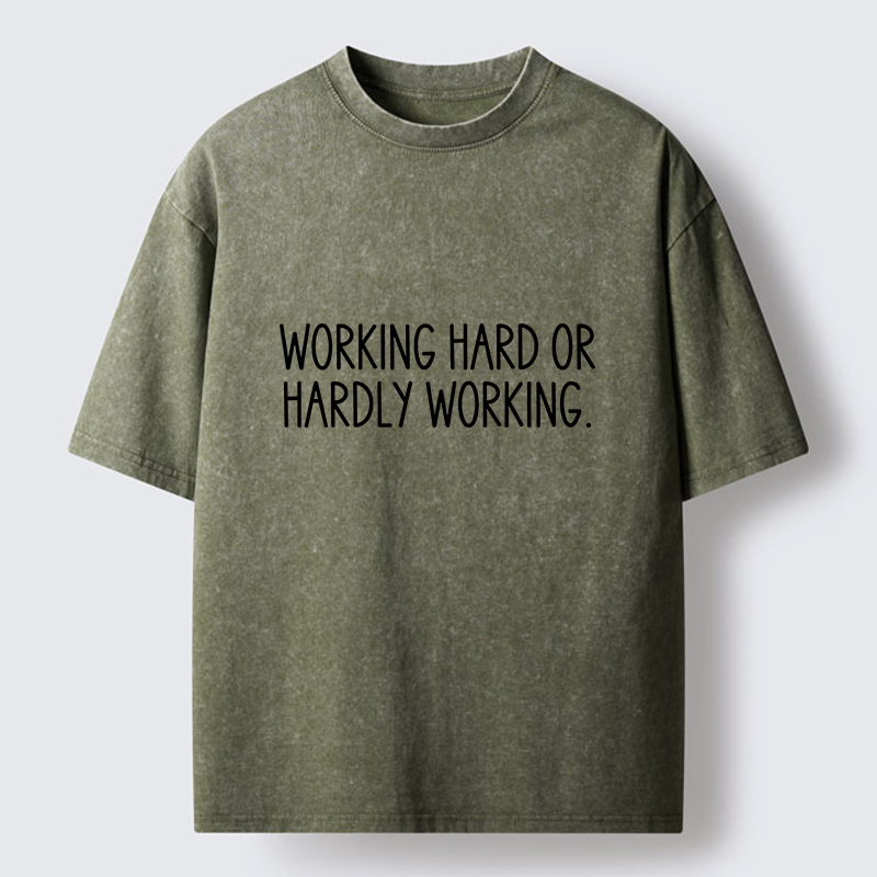 Tokyo-Tiger Hard Work Pun Text Washed T-Shirt