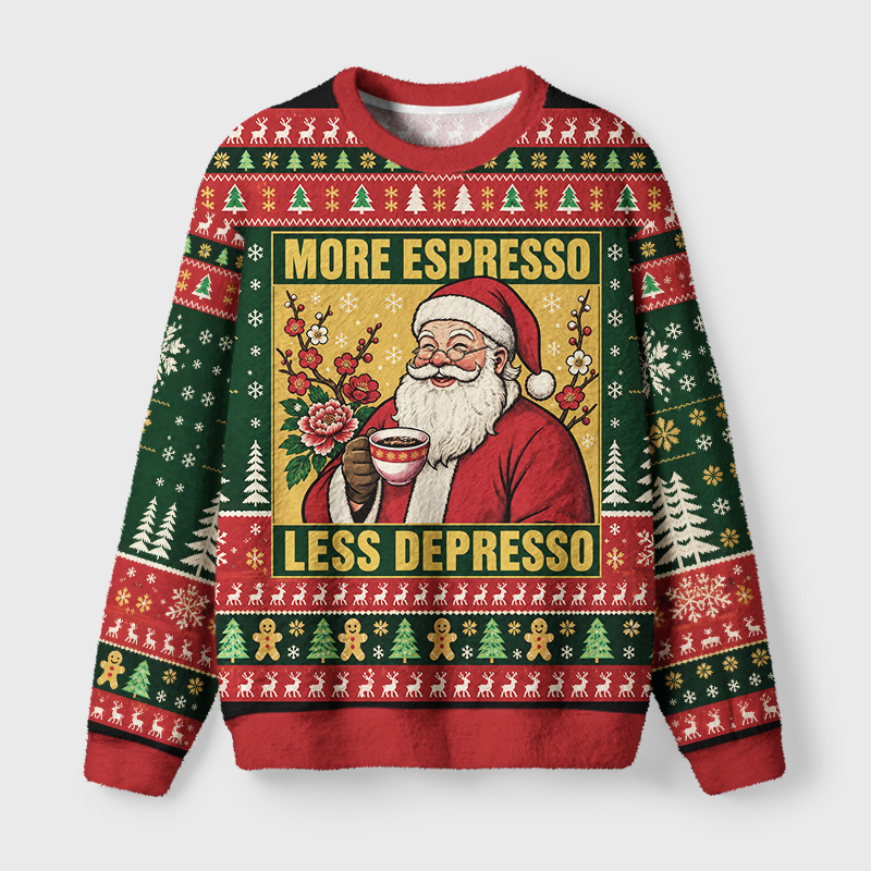 Tokyo-Tiger Funny Santa Coffee Meme Fuzzy Christmas Ugly Sweatshirt