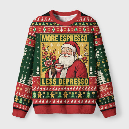Tokyo-Tiger Funny Santa Coffee Meme Fuzzy Christmas Ugly Sweatshirt