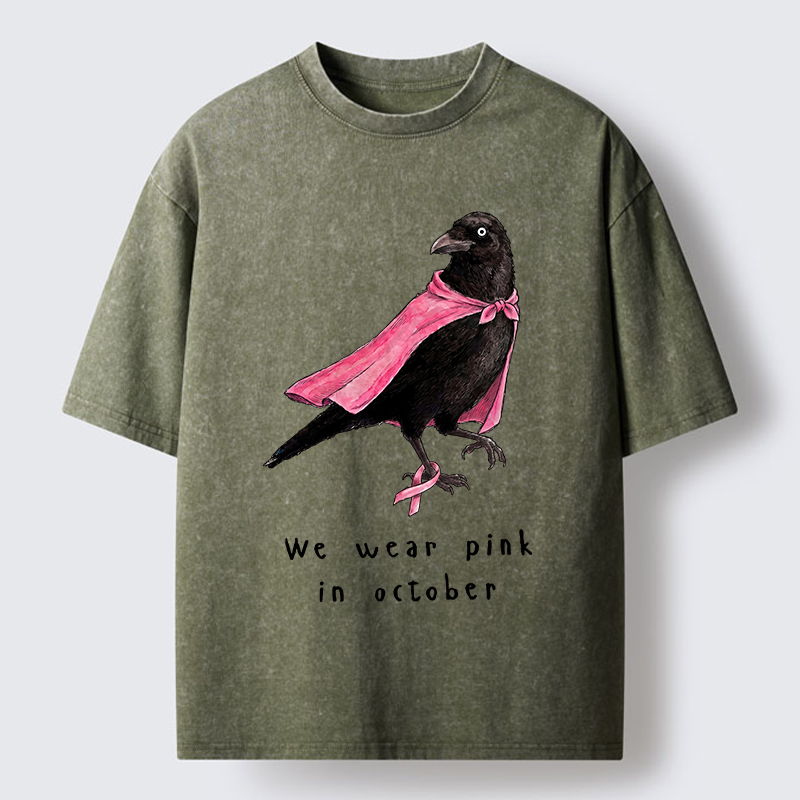 Tokyo-Tiger Pink Ribbon Raven Breast Cancer Awareness Washed T-Shirt