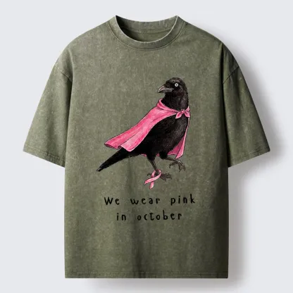 Tokyo-Tiger Pink Ribbon Raven Breast Cancer Awareness Washed T-Shirt