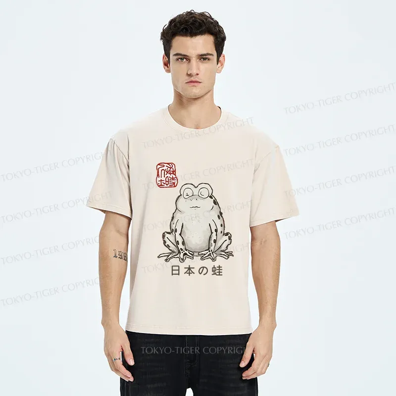 Tokyo-Tiger Japanese Retro Frog Washed T-Shirt