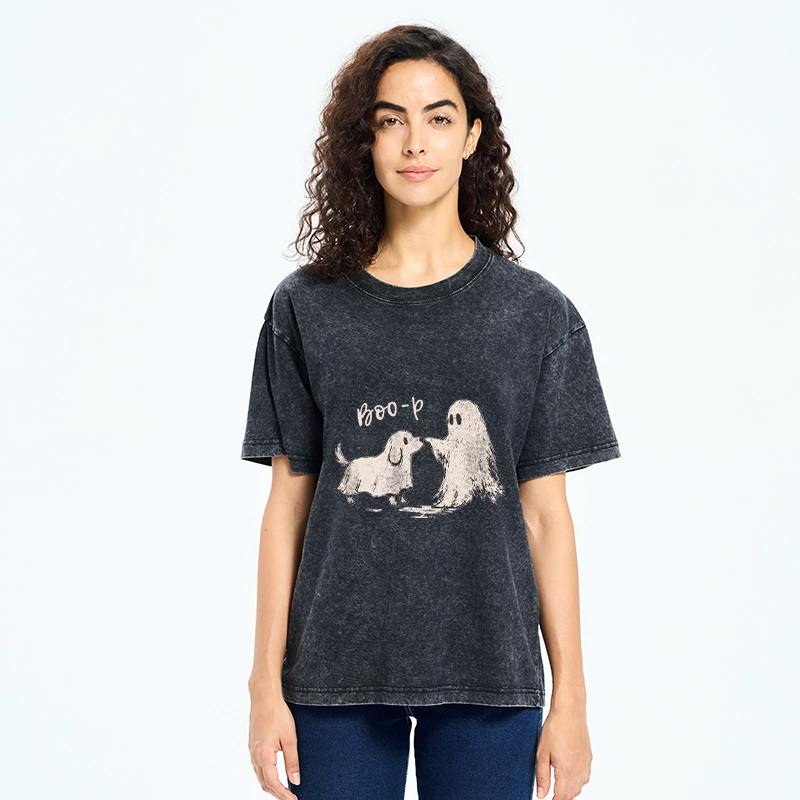 Tokyo-Tiger Funny Ghost Puppy Boo Washed T-Shirt