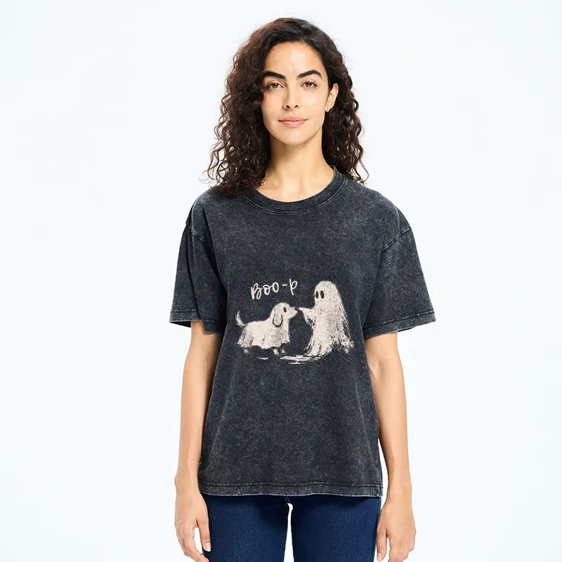 Tokyo-Tiger Funny Ghost Puppy Boo Washed T-Shirt