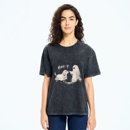 Tokyo-Tiger Funny Ghost Puppy Boo Washed T-Shirt