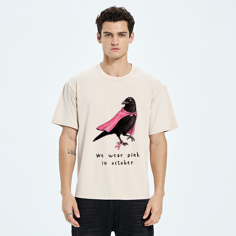 Tokyo-Tiger Pink Ribbon Raven Breast Cancer Awareness Washed T-Shirt