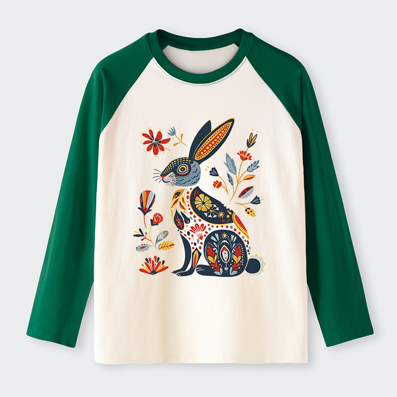 Tokyo-Tiger Folk Hare Bloom Raglan Long Sleeve T-shirt