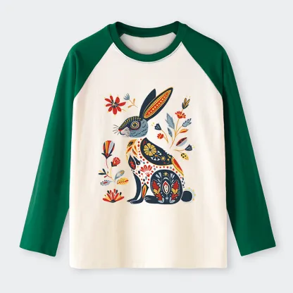 Tokyo-Tiger Folk Hare Bloom Raglan Long Sleeve T-shirt