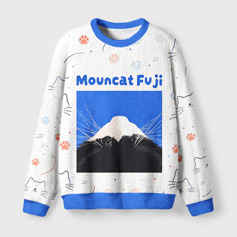 Tokyo-Tiger Cute Cat Fuji Mountain Art Fuzzy Christmas Ugly Sweatshirt