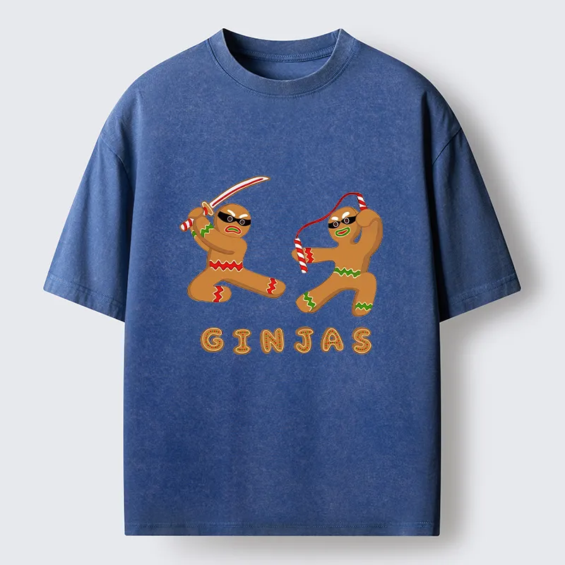 Tokyo-Tiger Funny Gingerbread Ninjas Washed T-Shirt