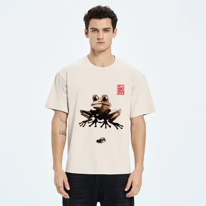 Tokyo-Tiger Ink Wash Frog And Its Tiny Prey Washed T-Shirt