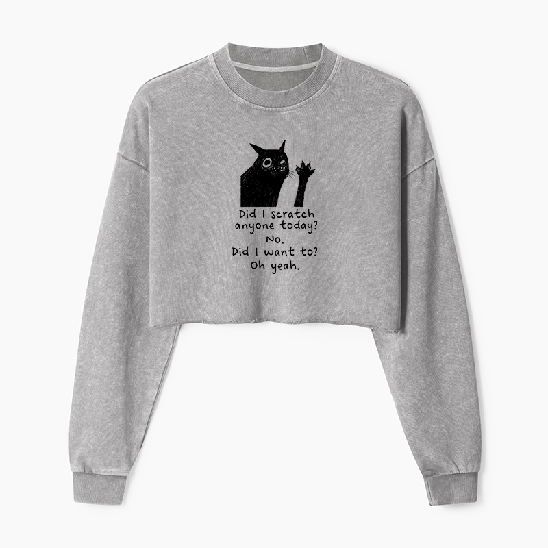 Tokyo-Tiger Black Cat Scratches People Washed Crop Sweatshirt