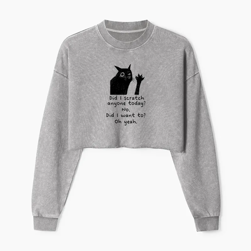 Tokyo-Tiger Black Cat Scratches People Washed Crop Sweatshirt
