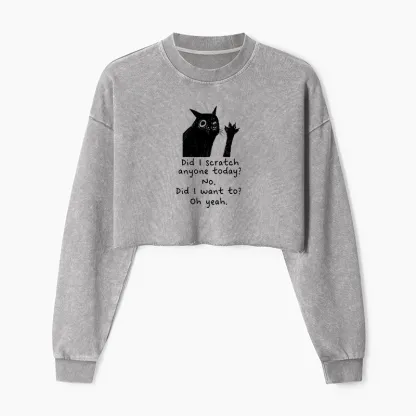 Tokyo-Tiger Black Cat Scratches People Washed Crop Sweatshirt