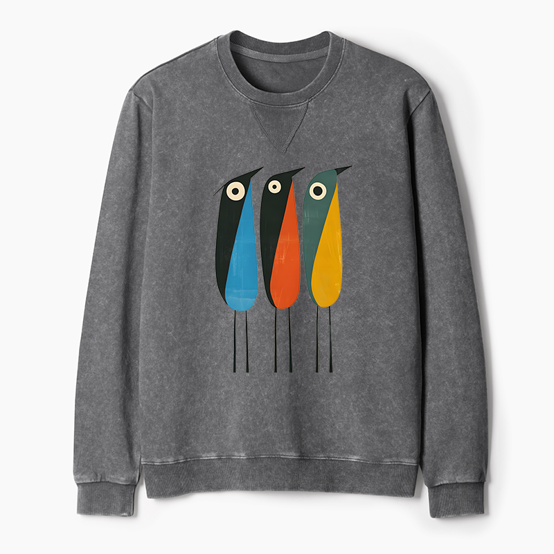 Tokyo-Tiger Bold Shape Birds Washed Terry Sweatshirt