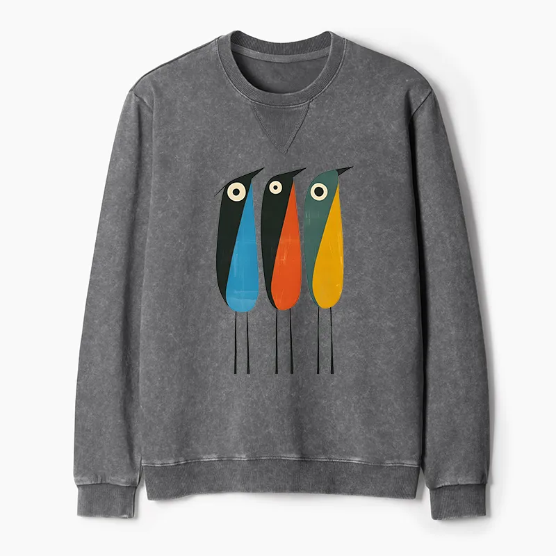 Tokyo-Tiger Bold Shape Birds Washed Terry Sweatshirt