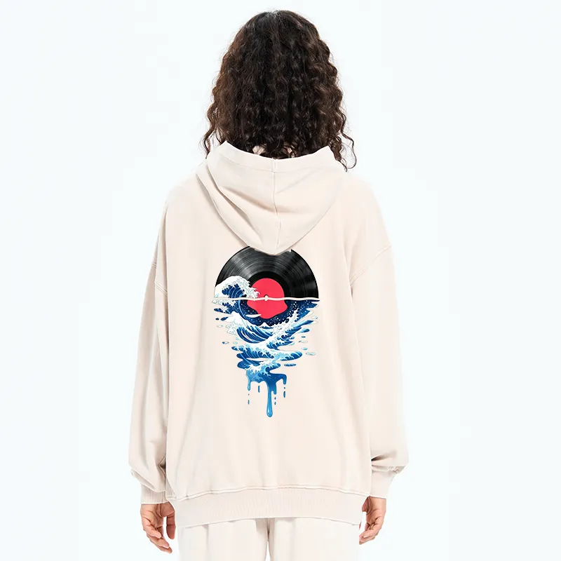 Tokyo-Tiger Vinyl Records And Waves Washed Zip Hoodie