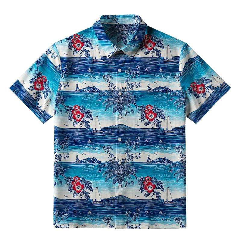 Tokyo-Tiger Seaside Floral And Sailboats Button-up Shirt