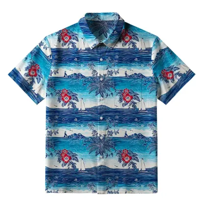 Tokyo-Tiger Seaside Floral And Sailboats Button-up Shirt