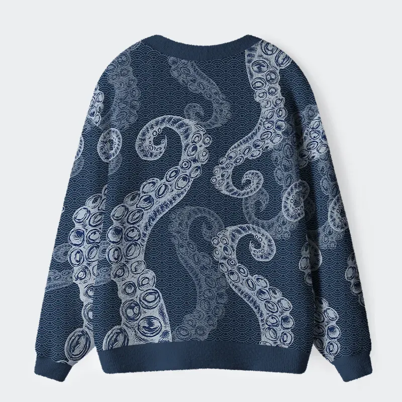 Tokyo-Tiger Tokyo-Tiger Octopus Tentacles Japanese Ugly Cardigan Sweater