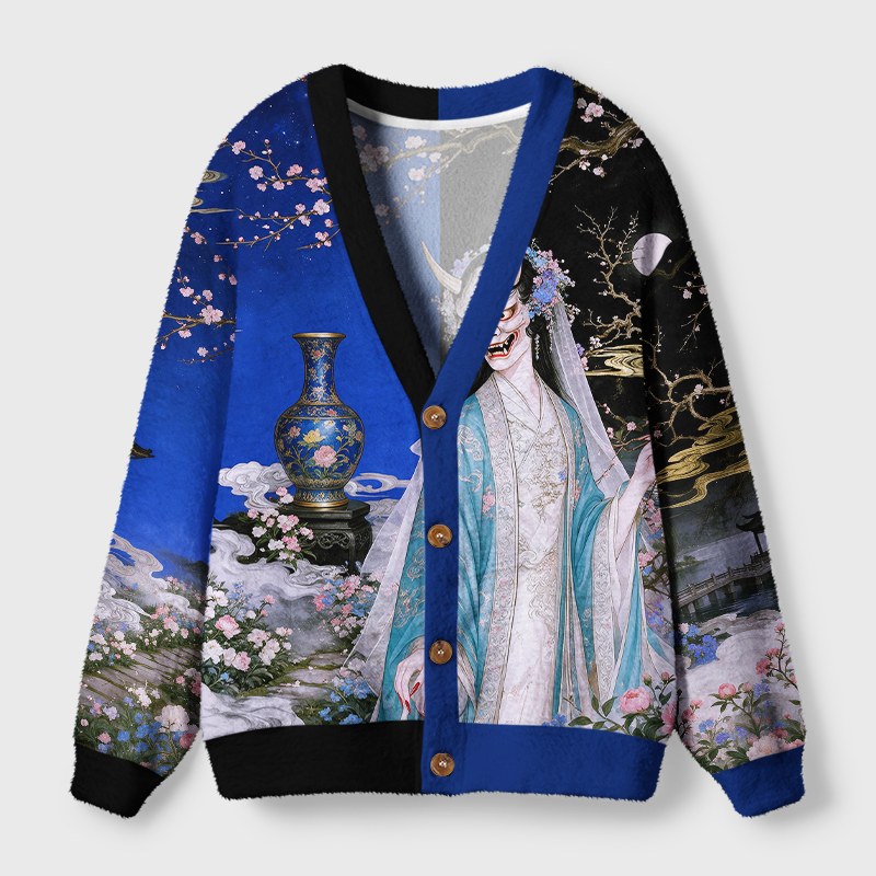 Tokyo-Tiger Sakura Moon Hannya Demon Ugly Cardigan Sweater