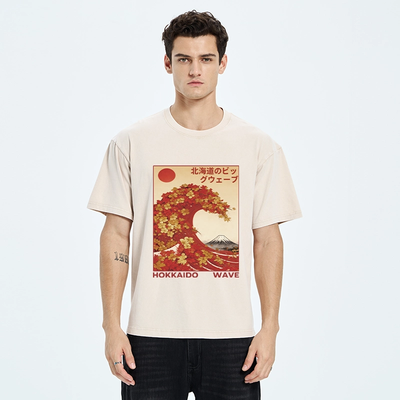 Tokyo-Tiger Hokkaido Wave Fall Leaves Washed T-Shirt