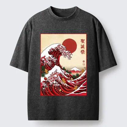 Tokyo-Tiger Gingerbread Surf Christmas Wave Washed T-Shirt
