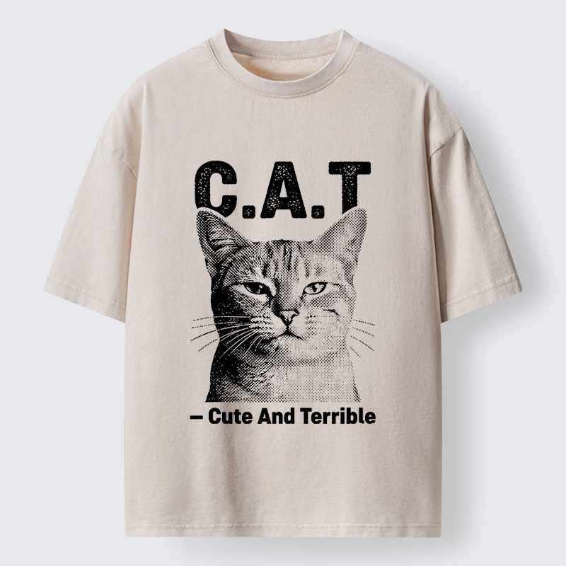 Tokyo-Tiger Cute Terrible Cat Washed T-Shirt