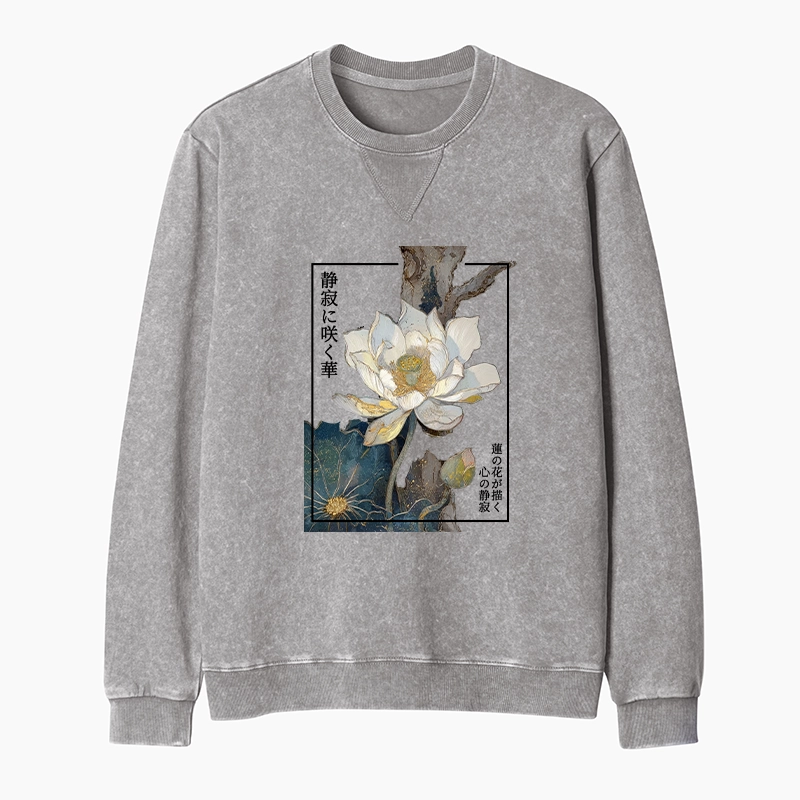 Tokyo-Tiger Blooming Lotus Japan Washed Terry Sweatshirt