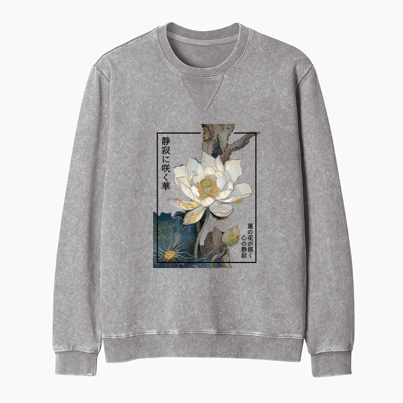 Tokyo-Tiger Blooming Lotus Japan Washed Terry Sweatshirt