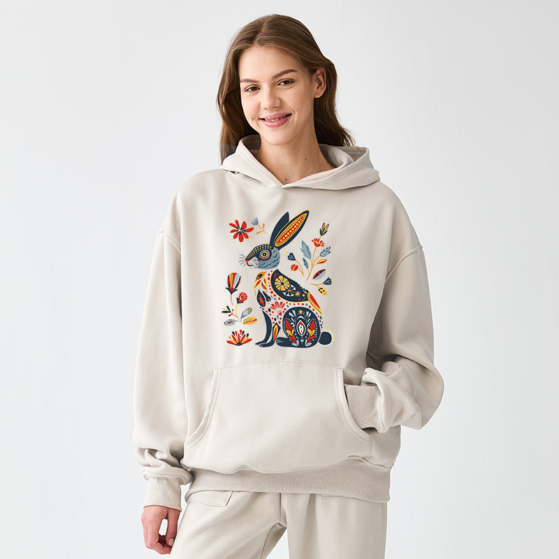Tokyo-Tiger Folk Hare Bloom Adult Fleece Hoodie