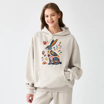 Tokyo-Tiger Folk Hare Bloom Adult Fleece Hoodie