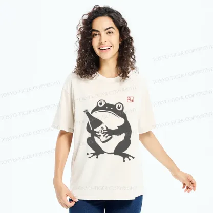 Tokyo-Tiger Retro Frog Holding Wine Washed T-Shirt