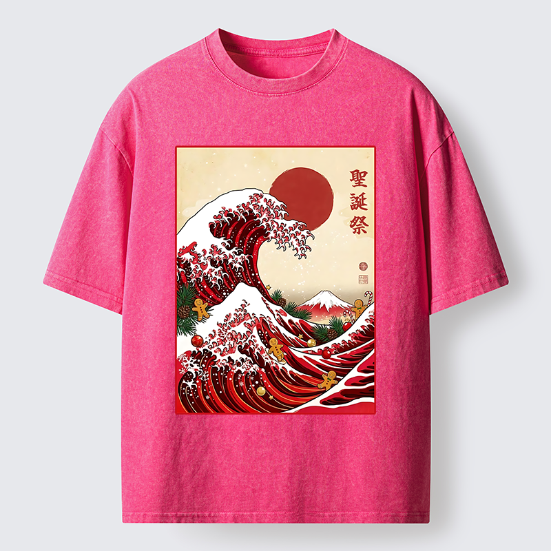 Tokyo-Tiger Gingerbread Surf Christmas Wave Washed T-Shirt