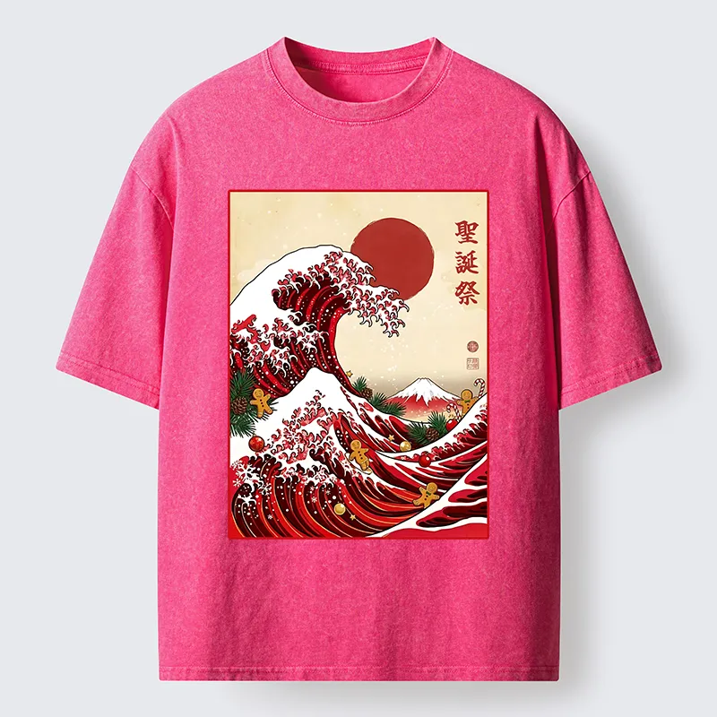 Tokyo-Tiger Gingerbread Surf Christmas Wave Washed T-Shirt