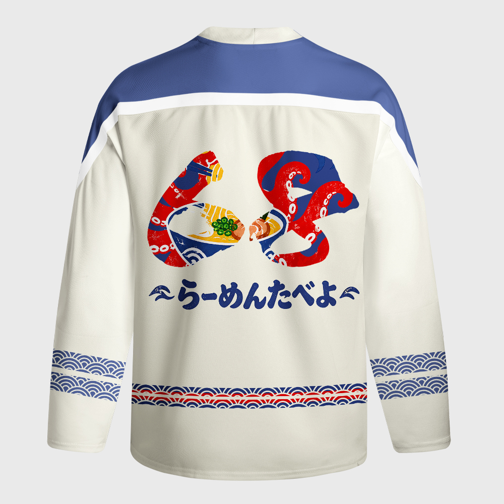 Tokyo-Tiger Japanese Retro Octopus Ramen Long-Sleeve Hockey Jersey
